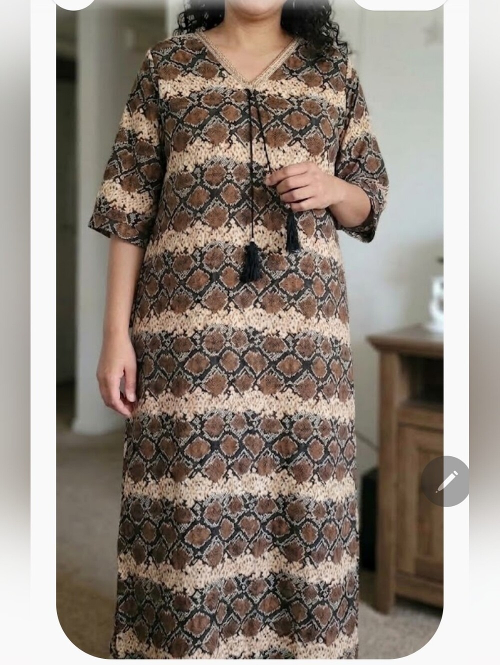 Women’s Brown Snake-Print V-Neck Maxi Dress